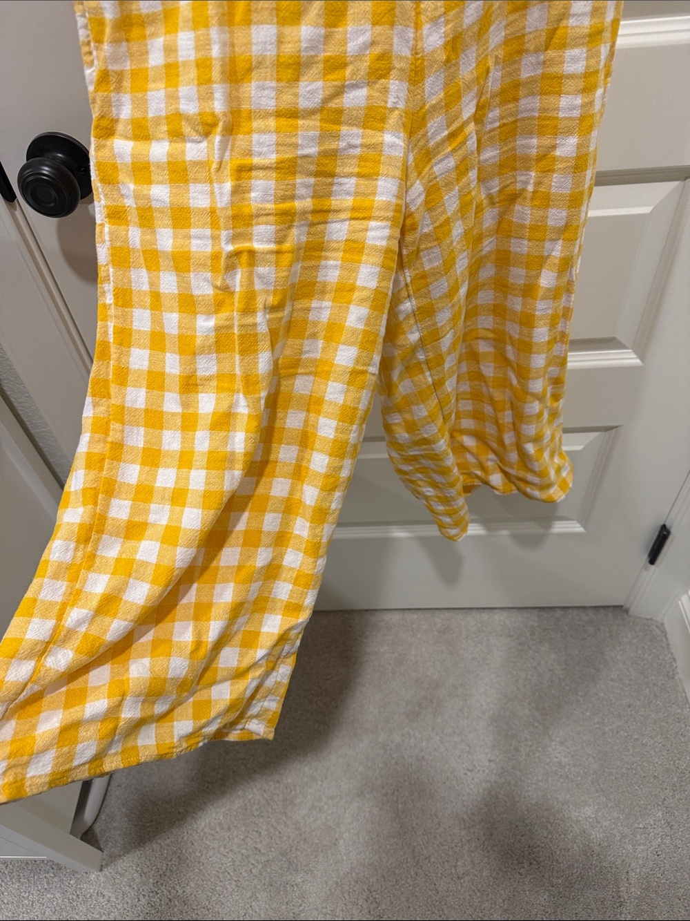 Old Navy Yellow White Gingham Spaghetti Strap Capri Jumpsuit with pockets - Picture 5 of 5